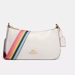 Coach Jes Baguette White Shoulder Bag with Multicolor Strap EUC